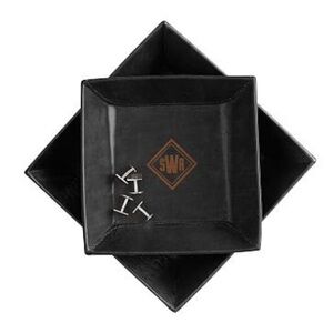 Mark and Graham Rustic Leather Catchall Tray, Set of 2, Medium, Black